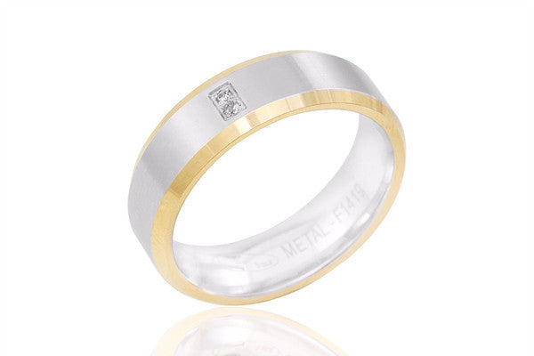 14K Bi Colour Bevelled Edge Diamond 6mm Wedding Ring
