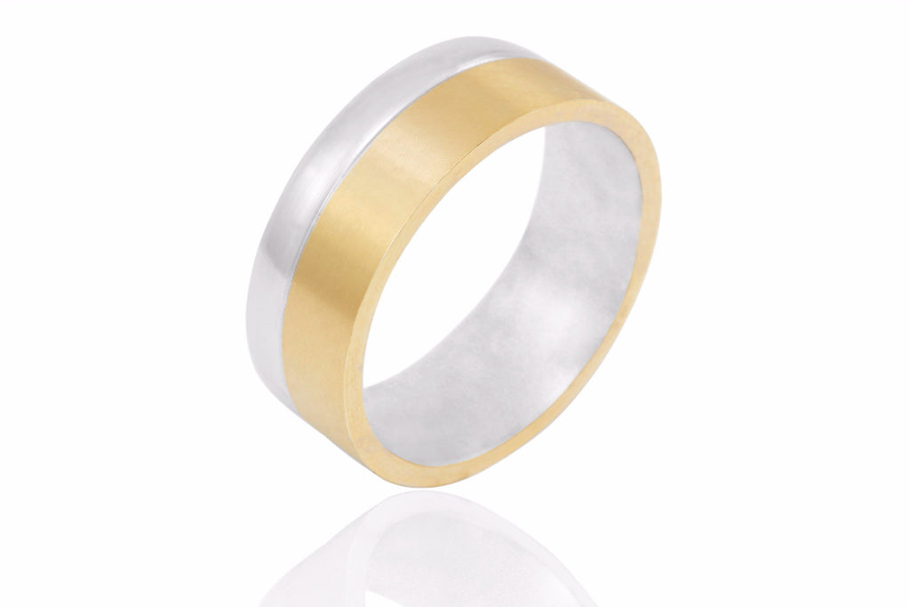 18K Bi Colour Extra Thick Single Edge 8mm Wedding Ring