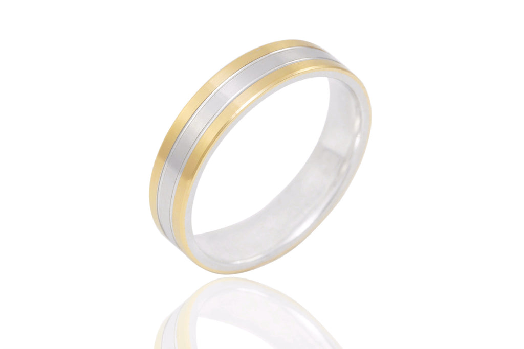 14K Bi Colour Flat with Shiny Groove 5mm Wedding Ring