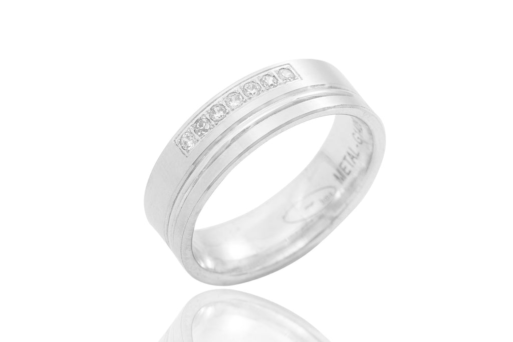 18K Polished Mat Off Centre Groove Diamond 6mm Wedding Ring