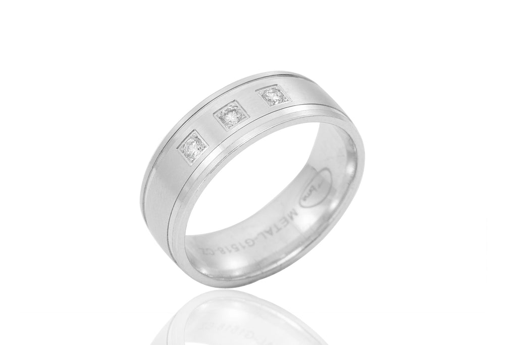 9K Shiny Grooved Polished Mat Diamond 6.50mm Wedding Ring
