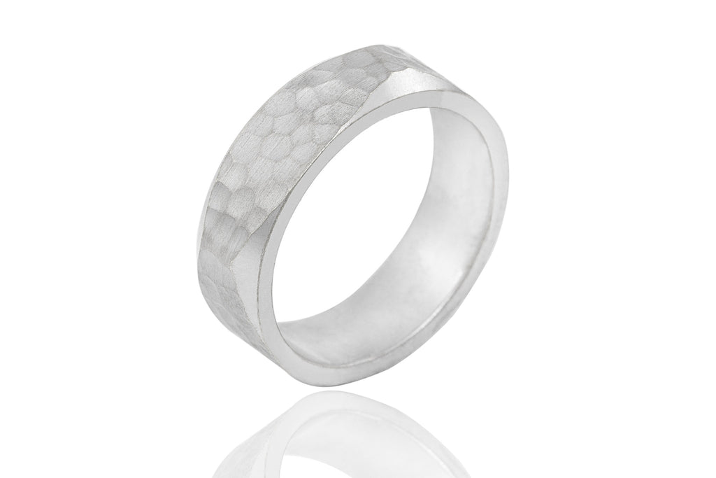 18K Polished Mat Extra Thick Hammer Effect 6mm Wedding Ring