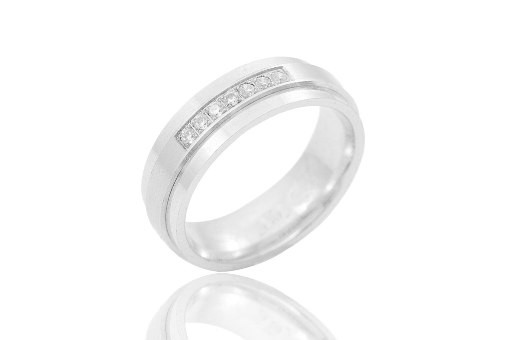 18K Polished Mat Raised Centre with Shiny Edge Diamond 6mm Wedding Ring