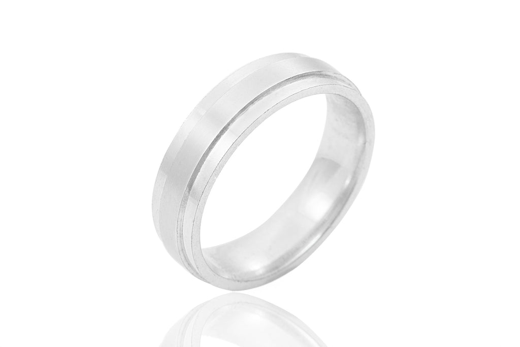 14K Polished Mat Raised Centre 6mm Wedding Ring