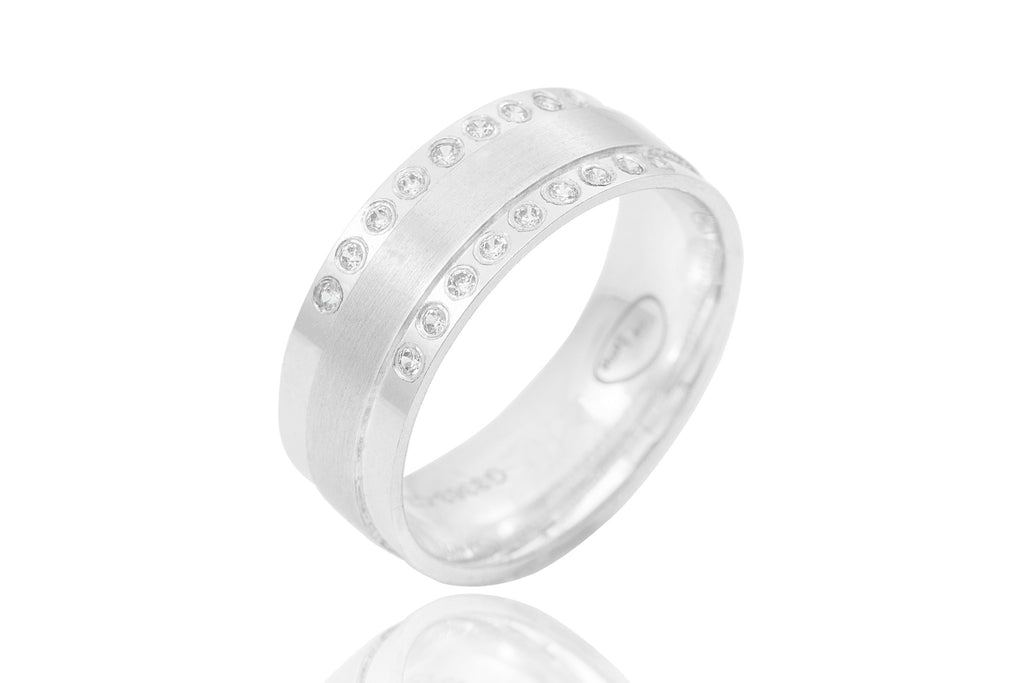 18K Polished Mat Centre 1/3 Set Diamond 7mm Wedding Ring
