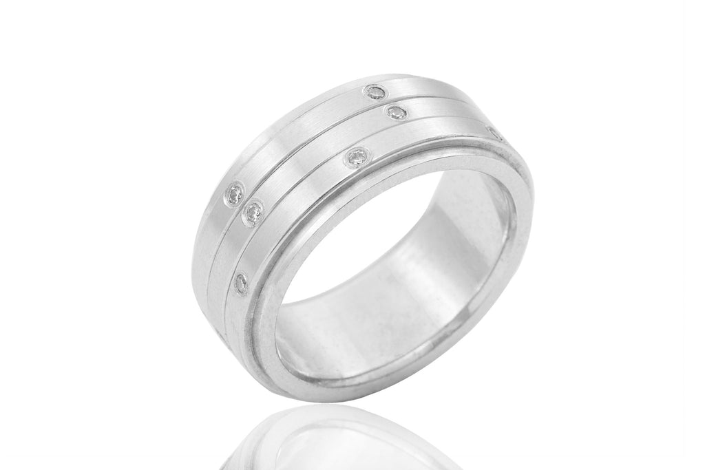 18K Polished Mat and Shiny Combined Three Tier  Spinner Diamond 8.3mm Wedding Ring