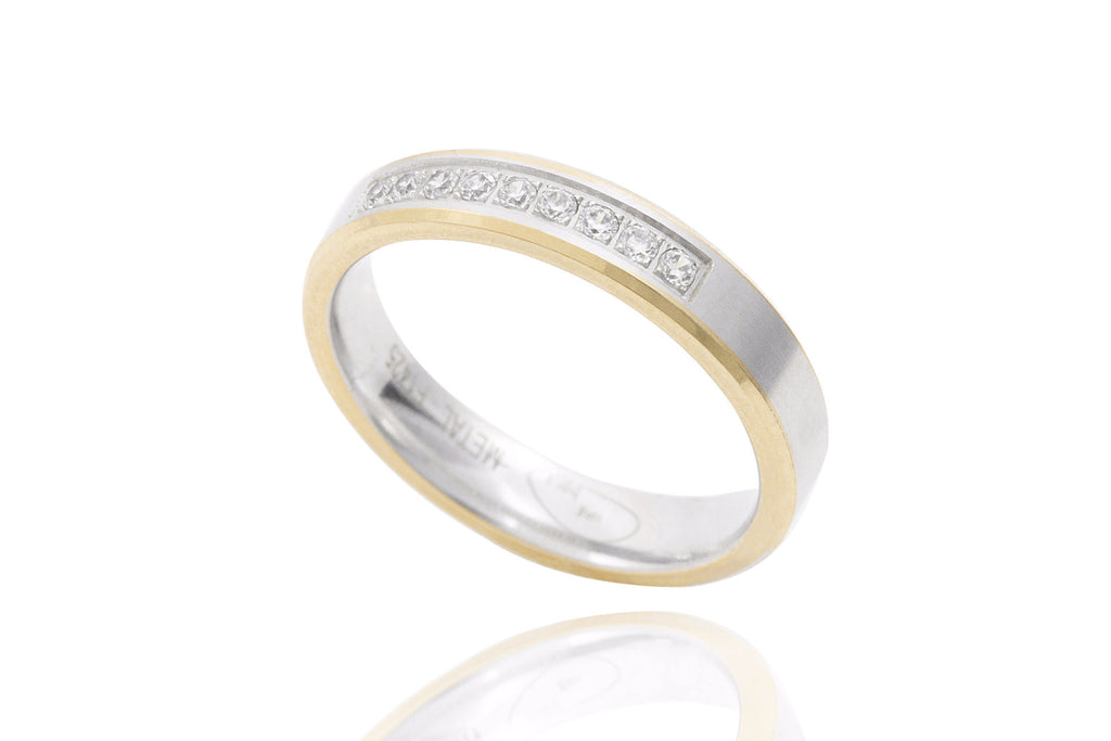 14K Flat Bi-Colour Bevelled Edge Diamond 4mm Wedding Ring