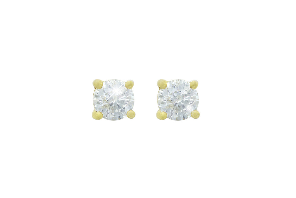Round Cut Diamond 18K Yellow Gold Stud Earrings