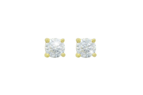 Round Cut Diamond 18K Yellow Gold Stud Earrings