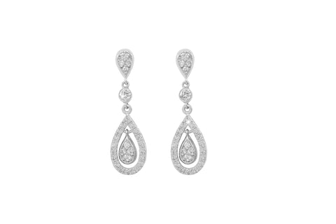 Diamond 18K White Gold Dangly Earrings - OUT OF STOCK