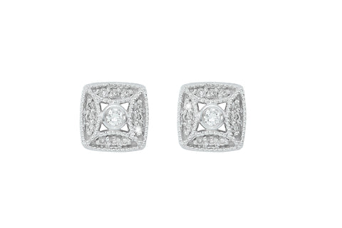 Diamond Fligree 18K White Gold Stud Earrings - OUT OF STOCK