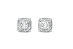 Diamond Fligree 18K White Gold Stud Earrings - OUT OF STOCK