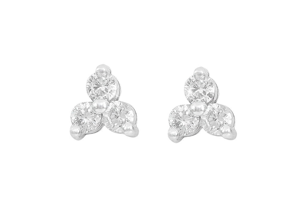 Three Stone Diamond 18K White Gold Stud Earrings