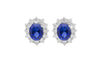 Blue Sapphire and Diamond Cluster 18K White Gold Stud Earrings