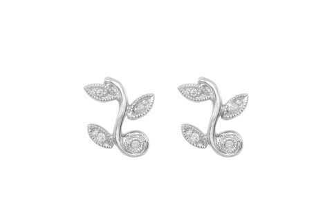 Diamond Leaf 9K White Gold Stud Earrings - OUT OF STOCK