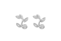 Diamond Leaf 9K White Gold Stud Earrings - OUT OF STOCK