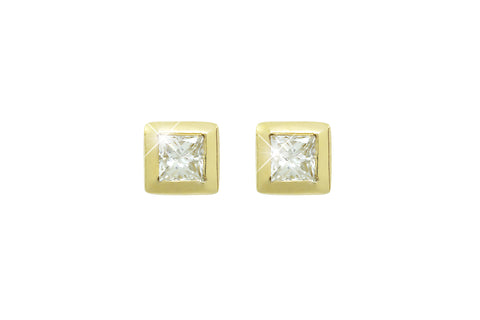 Princess Cut Diamond 18K Yellow Gold Stud Earrings - OUT OF STOCK