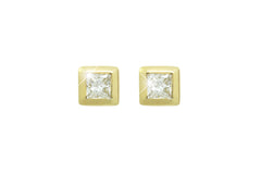 Princess Cut Diamond 18K Yellow Gold Stud Earrings - OUT OF STOCK