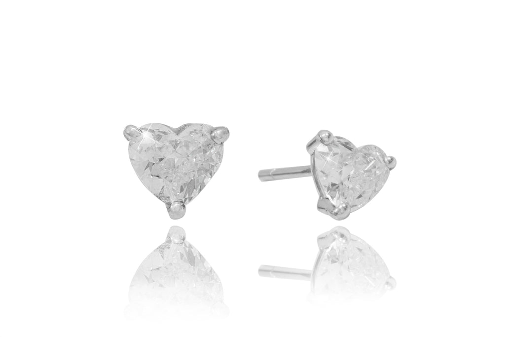 Diamond Heart Cut 18K White Gold Stud Earrings - OUT OF STOCK