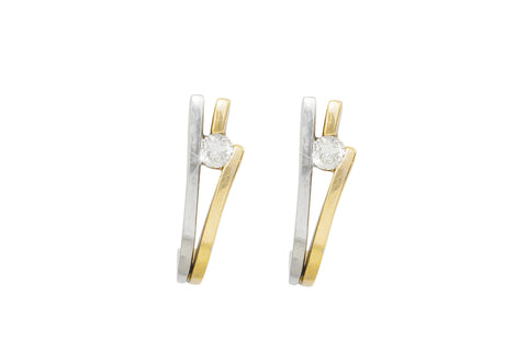 Diamond 18K White and Yellow Gold Half Hoop Earrings - OUT OF STOCK