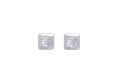 Rub Over Princess Cut Diamond 18K White Gold Stud Earrings - OUT OF STOCK