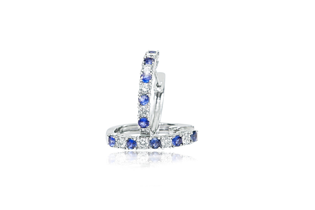 Blue Sapphire and Diamond 18K White Gold Hoop Earrings