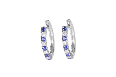 Blue Sapphire and Diamond 18K White Gold Hoop Earrings