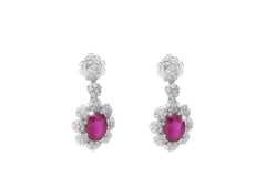 Ruby and Diamond 18K White Gold Dangly Earrings - OUT OF STOCK