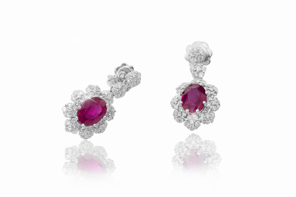 Ruby and Diamond 18K White Gold Dangly Earrings - OUT OF STOCK