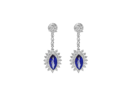 Blue Sapphire and Diamond 18K White Gold Dangly Earrings