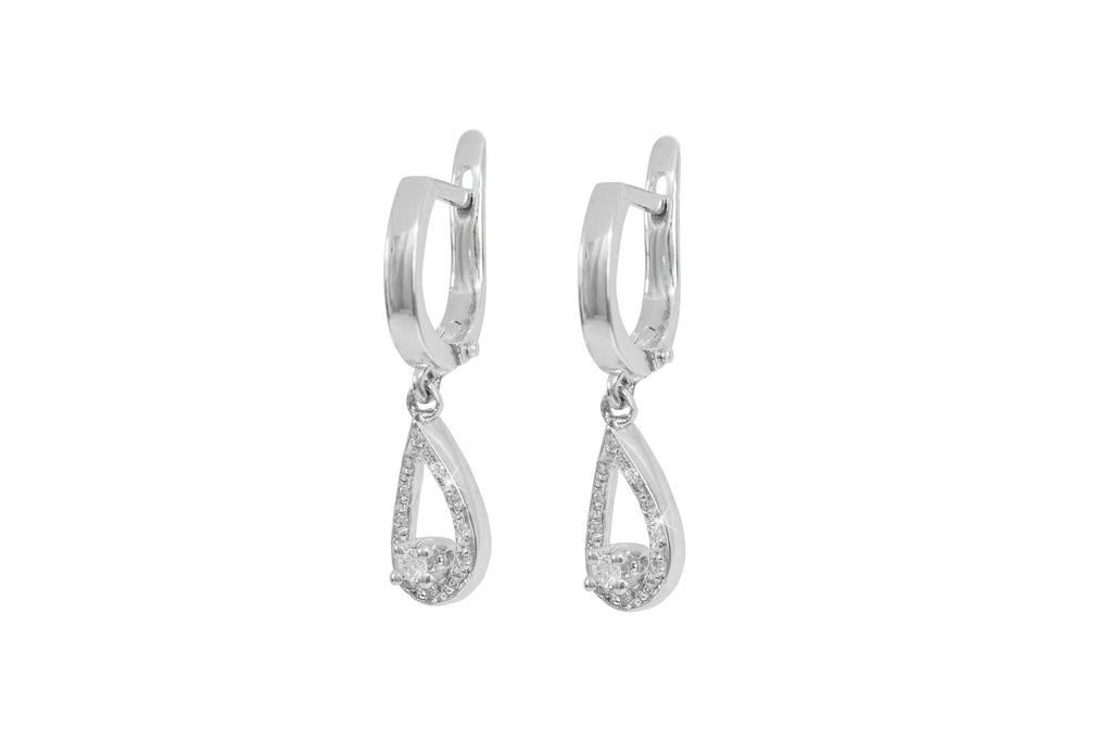 Diamond Drop Shaped 18K White Gold Dangly Earrings - OUT OF STOCK