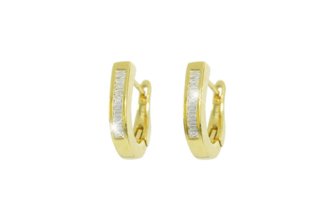 Baguette Cut Diamond 18K Yellow Gold Hoop Earrings