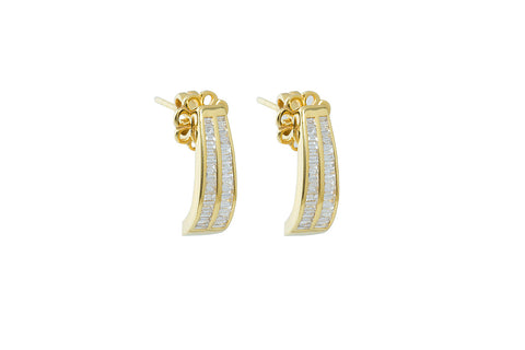 Two Row Baguette Diamond 18K Yellow Gold Earrings
