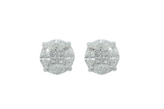 Multi Stone Diamond Illusion Set 18K White Gold Stud Earrings