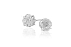 Multi Stone Diamond Illusion Set 18K White Gold Stud Earrings