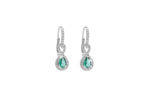 Emerald and Diamond 18K White Gold Dangly Hoop Earrings