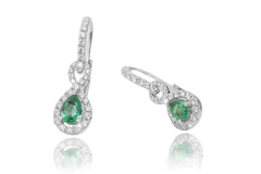 Emerald and Diamond 18K White Gold Dangly Hoop Earrings