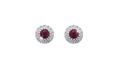 Ruby and Diamond Halo 18K White Gold Stud Earrings