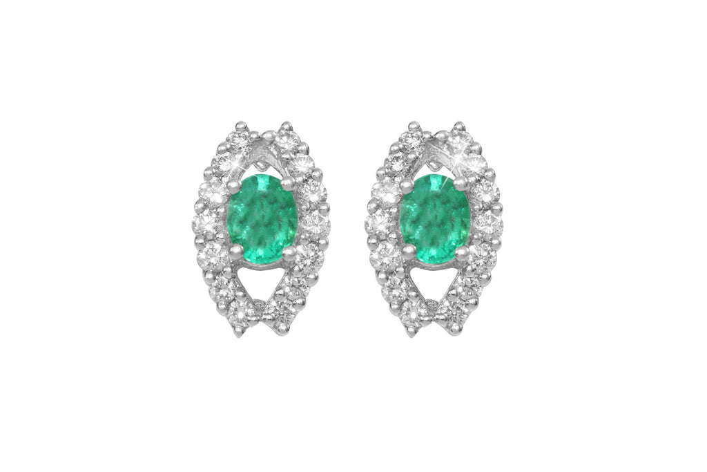 Emerald and Diamond 18K White Gold Stud Earrings