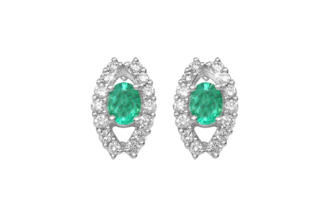 Emerald and Diamond 18K White Gold Stud Earrings