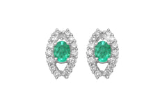 Emerald and Diamond 18K White Gold Stud Earrings