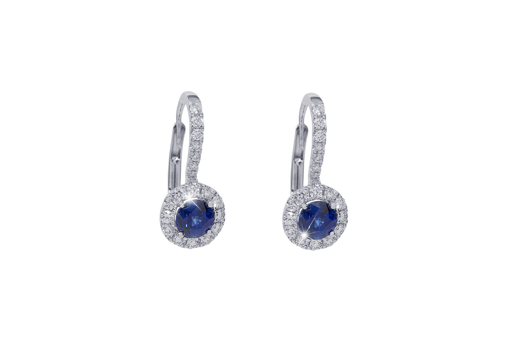 Blue Sapphire and Diamond 18K White Gold Dangly Hoops Earrings - OUT OF STOCK