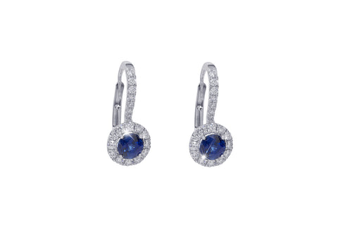 Blue Sapphire and Diamond 18K White Gold Dangly Hoops Earrings - OUT OF STOCK