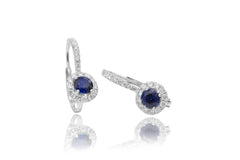 Blue Sapphire and Diamond 18K White Gold Dangly Hoops Earrings - OUT OF STOCK