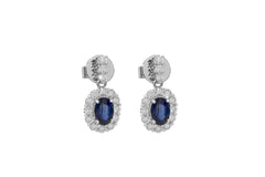 Blue Sapphire and Diamond 18K White Gold Dangly Earrings - OUT OF STOCK