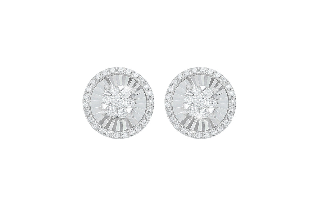 Diamond Mirror Effect 18K White Gold Stud Earrings