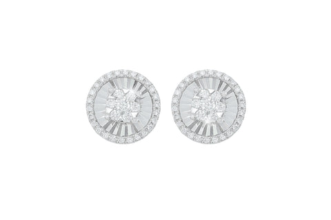 Diamond Mirror Effect 18K White Gold Stud Earrings
