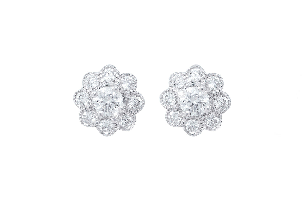 Diamond Cluster 18K White Gold Stud Earrings
