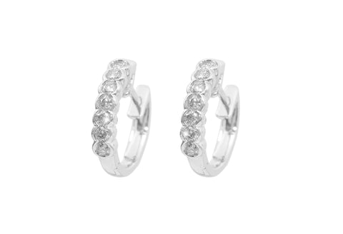 Rub Over Diamond 18K White Gold Hoop Earrings