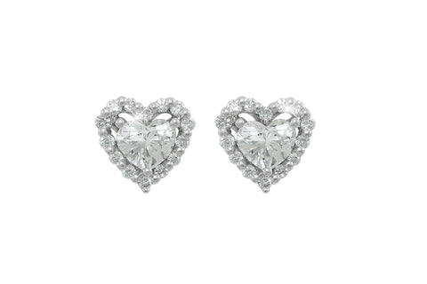 Diamond Heart 18K White Gold Stud Earrings